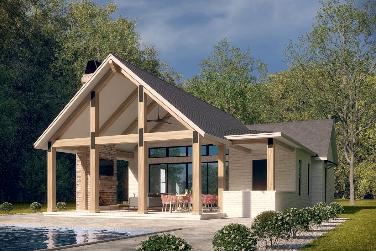 Plan 51932HZ
Rustic Pool House Plans with 1-Car Garage and Outdoor Living Architectural Designs