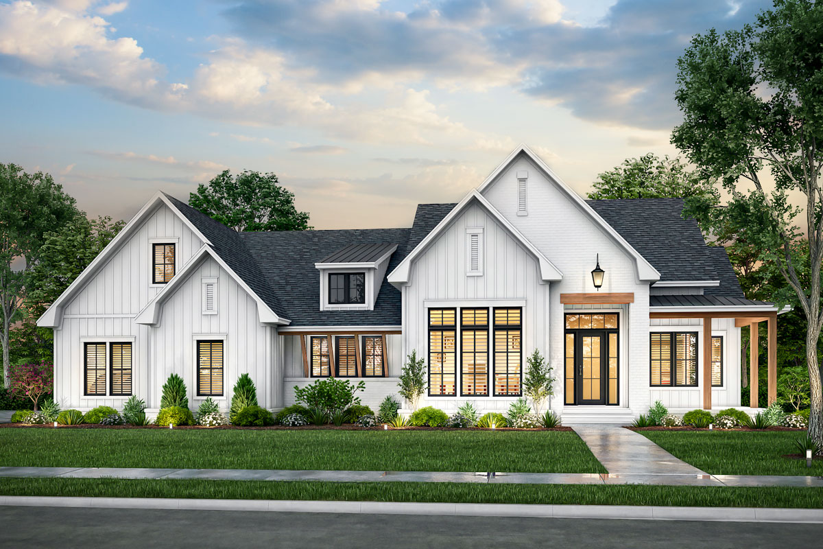 Plan 51881HZ
New American-Style Modern Farmhouse with Home Office and Bonus Above the Garage - 2781 Sq Ft Quality Home Designs