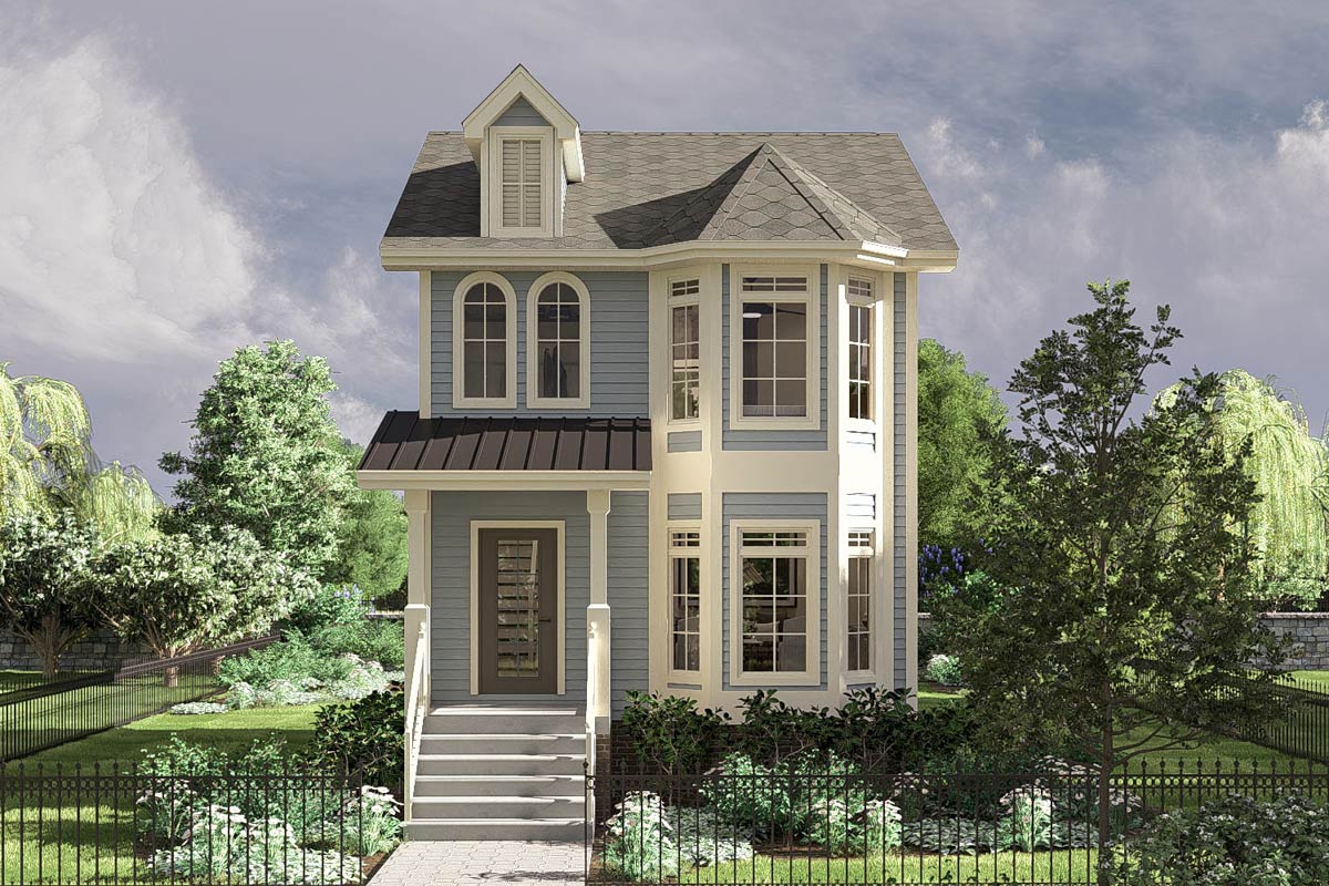 Plan 62557DJ
Narrow Lot Victorian Townhouse with 2 Bedrooms - 1256 Sq Ft