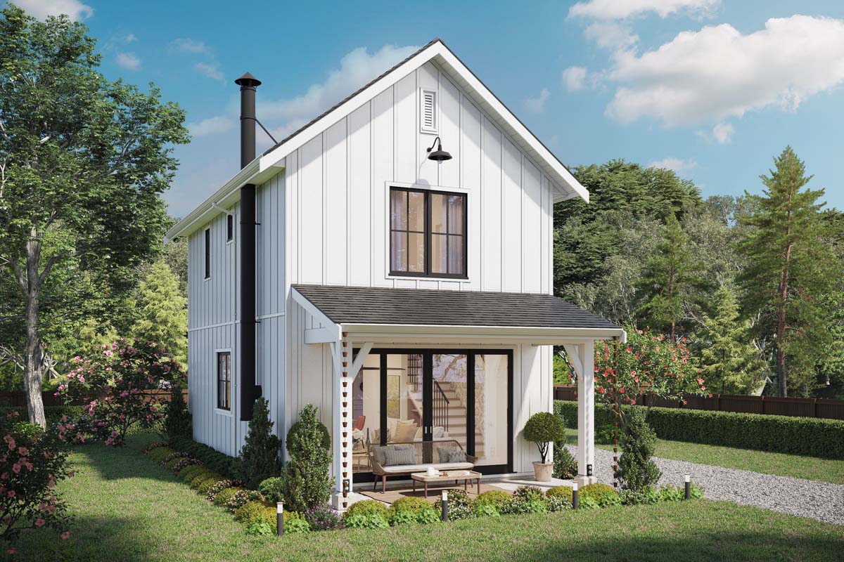 Narrow House Plan - Plan 677035NWL
2-Story Cabin with Upstairs Bedrooms - 1035 Sq Ft