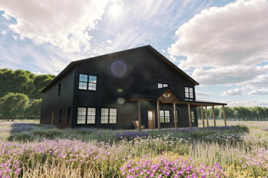 Plan 600002PDZ
EXCLUSIVE
4-Bed Barndominium House Plan with Wrap Around Porch - 2609 Sq Ft