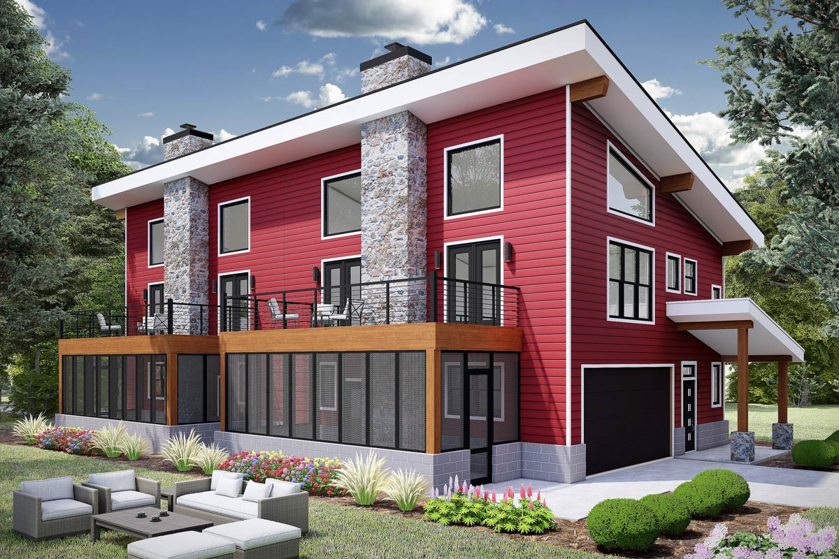 Plan 680456VR
3 or 4 Bed Duplex House Plan with Third Floor Loft - 1812 Sq Ft Per Unit