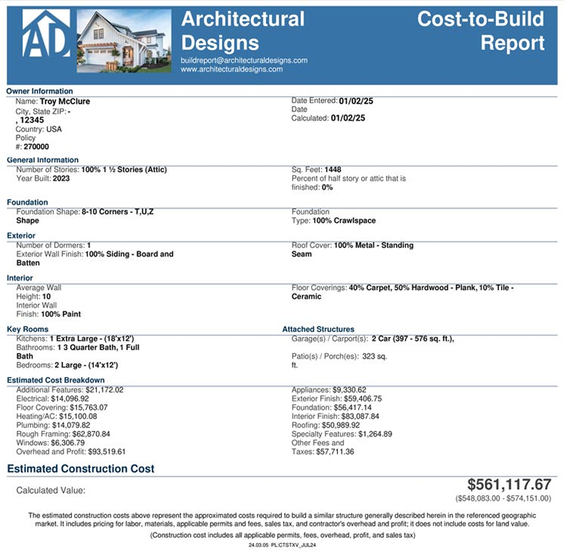 Cost to Build Reports - Architectural Designs