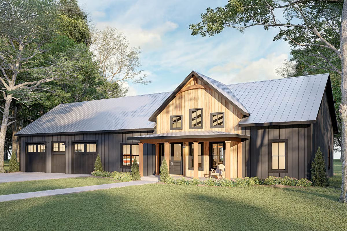 Plan 25065DH 3-Bed Barndominium House Plan with Oversized 4-Car Garage – 1962 Sq Ft