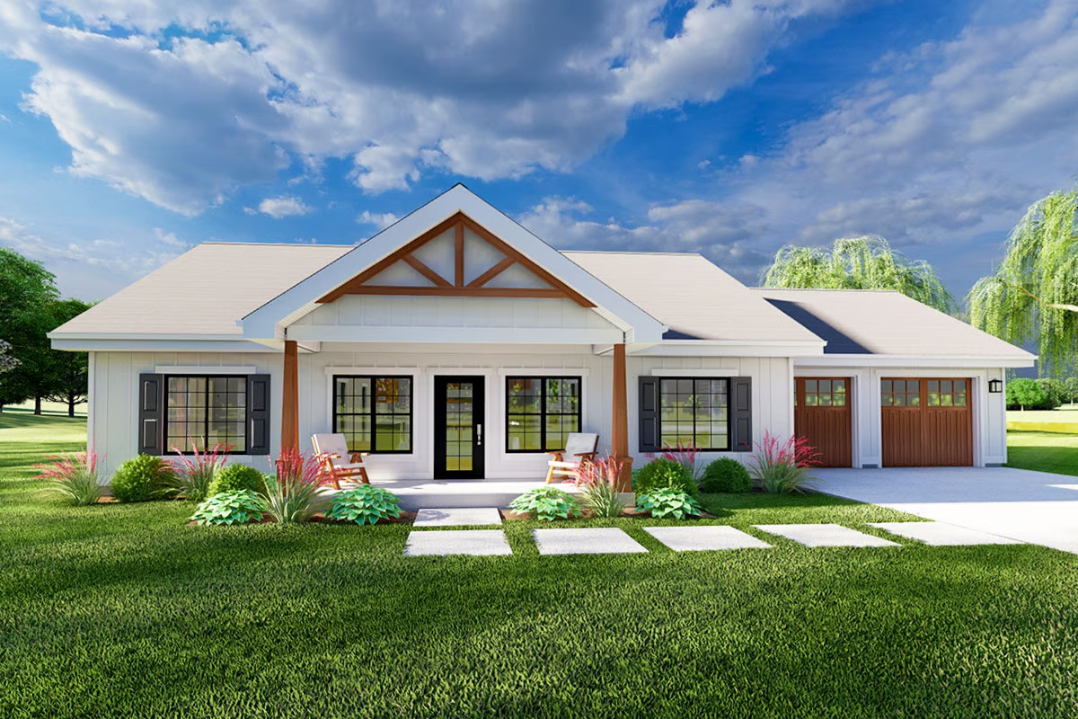 Plan 67832MG
Single-Story Craftsman House Plan with 2-Car Garage - 1496 Sq Ft